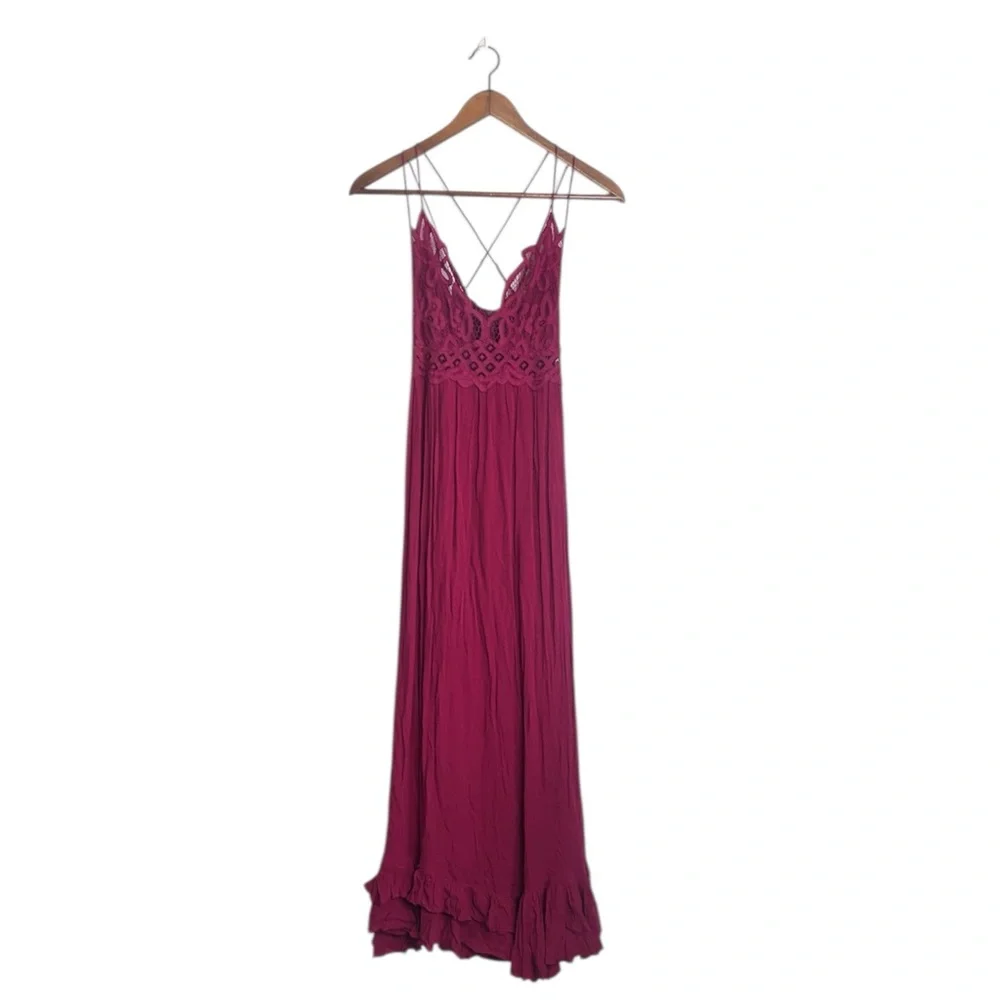 Free People FP ONE Deep Red Lace Adella Maxi Dress - Picture 3 of 9